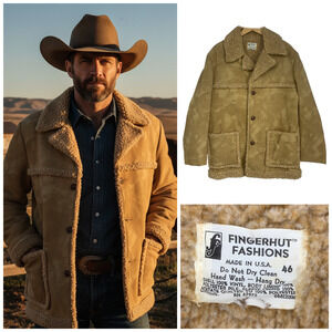Vintage 1970's Fingerhut Faux Suede Sherpa Lined Ranch Coat Sz 46 Marlboro Man